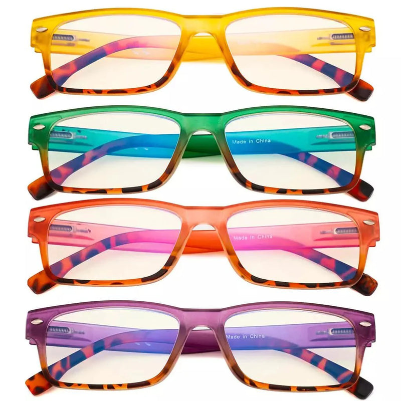 eyekeeper.com 4 Pack Rectangle Blue Light Filter Reading Glasses UVR108D Eyeglasses