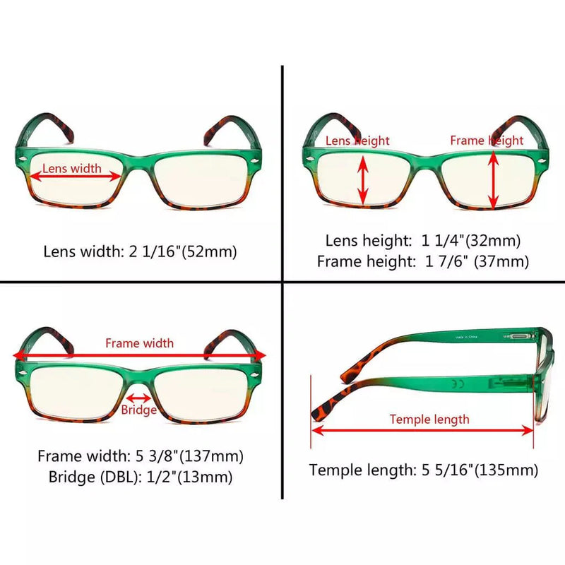 eyekeeper.com 4 Pack Rectangle Blue Light Filter Reading Glasses UVR108D Eyeglasses