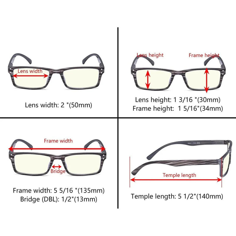 eyekeeper.com 4 Pack Rectangle Chic Blue Light Filter Eyeglasses UVR057 Eyeglasses