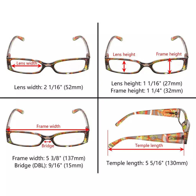 eyekeeper.com 4 Pack Rectangle Fashion Pattern Arms Reading Glasses R040G Eyeglasses