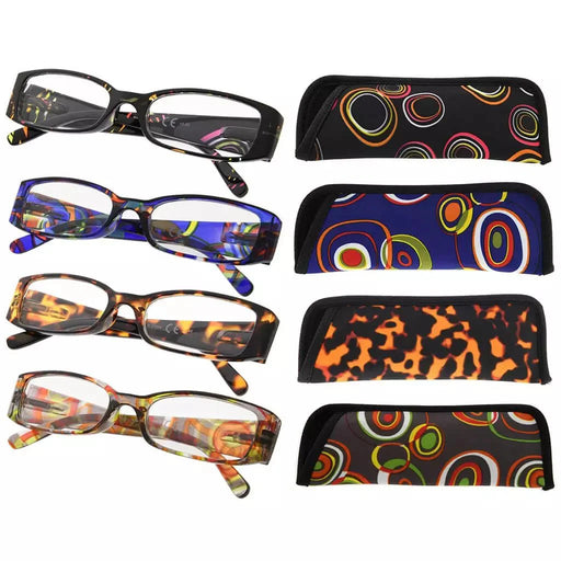 eyekeeper.com 4 Pack Rectangle Fashion Pattern Arms Reading Glasses R040G Eyeglasses