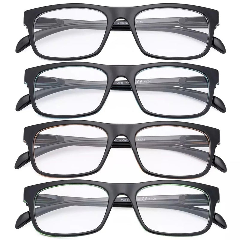 eyekeeper.com 4 Pack Rectangle Reading Glasses for Round Face R047 Eyeglasses