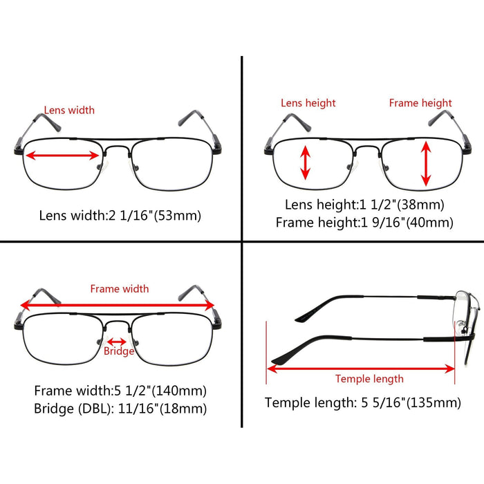 Eyekeeper - 4 Pack Rectangle Reading Glasses Retro Full Rim R1705