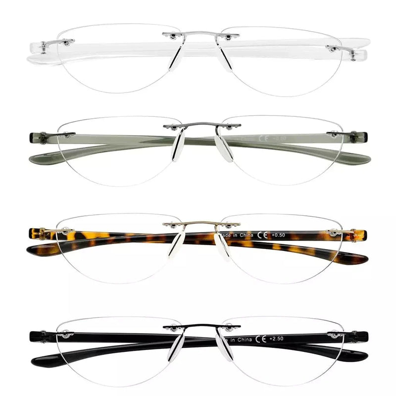 eyekeeper.com 4 Pack Rimless Reading Glasses Half Moon Readers R2202 Eyeglasses