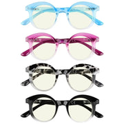eyekeeper.com 4 Pack Round Chic Blue Light Filter Reading Glasses UVR2032 Eyeglasses