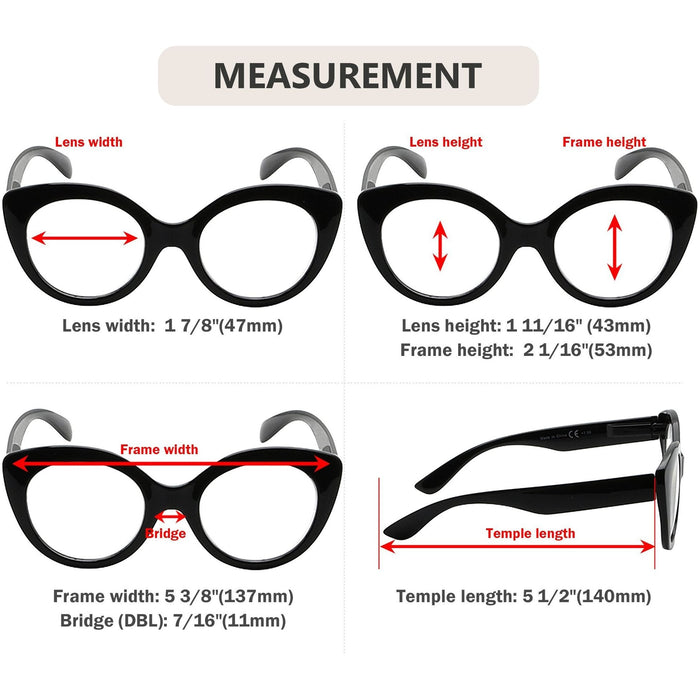 Eyekeeper  - 4 Pack Fashionable Cat-eye Reading Glasses for Women R2012