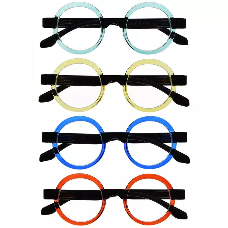 eyekeeper.com 4 Pack Round Retro Design Reading Glasses Small Fun Readers R2007C Eyeglasses
