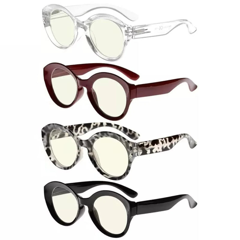 eyekeeper.com 4 Pack Round Thicker Frame Blue Light Filter Readers UV2004 Eyeglasses