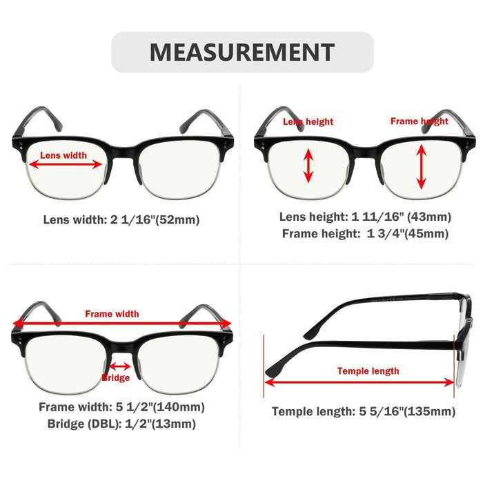 Eyekeeper - 4 Pack Half-Rim Multifocus Reading Glasses Mtr9114