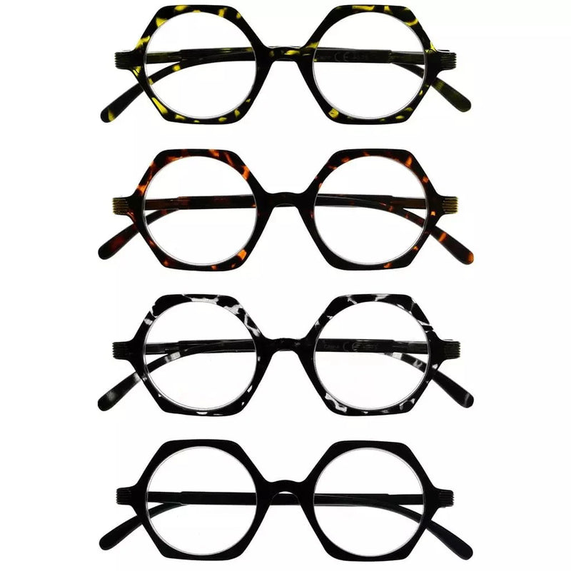 eyekeeper.com 4 Pack Small Geometric Design Reading Glasses Artistic Readers R2009 Eyeglasses