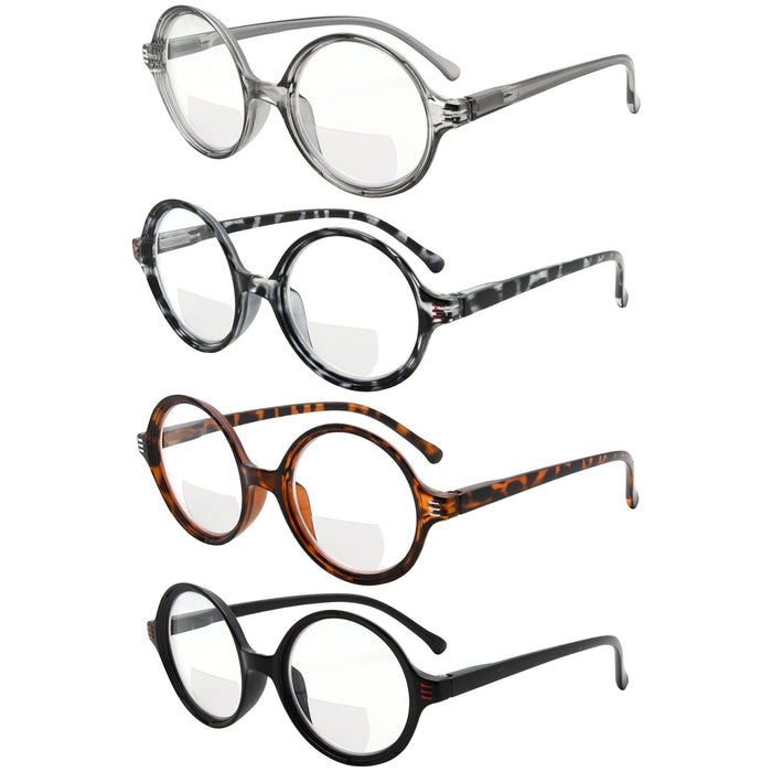 Eyekeeper - 4 Pack Stylish Round Bifocal Reading Glasses Br2025