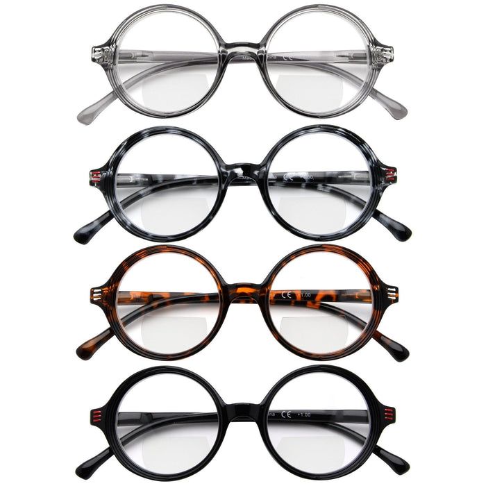 Eyekeeper - 4 Pack Stylish Round Bifocal Reading Glasses Br2025