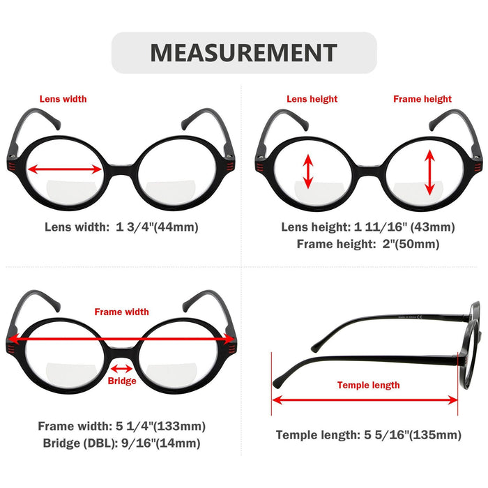 Eyekeeper - 4 Pack Stylish Round Bifocal Reading Glasses Br2025