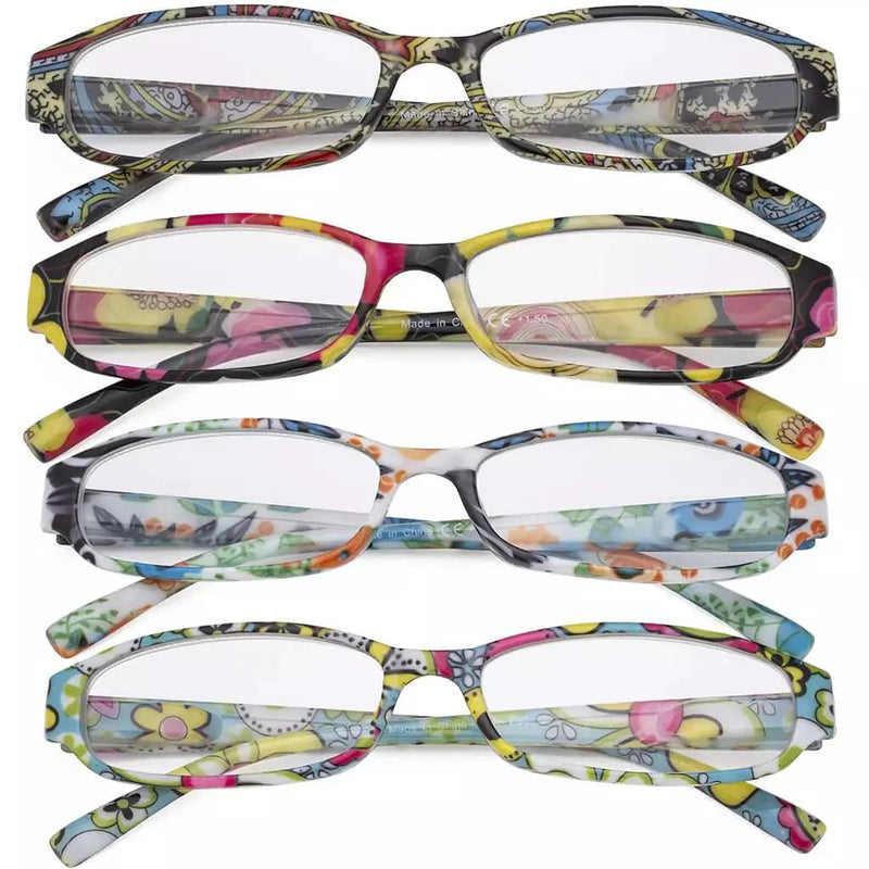 eyekeeper.com 4 Pack Small Reading Glasses Funky Floral Pattern Readers R9104F Eyeglasses