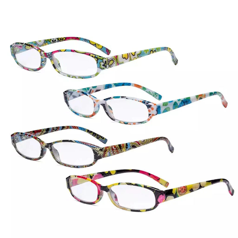 eyekeeper.com 4 Pack Small Reading Glasses Funky Floral Pattern Readers R9104F Eyeglasses