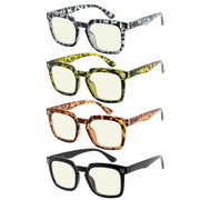 eyekeeper.com 4 Pack Square Blue Light Filter Readers UV2104 Eyeglasses