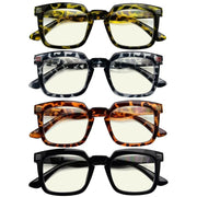 eyekeeper.com 4 Pack Square Blue Light Filter Readers UV2104 Eyeglasses