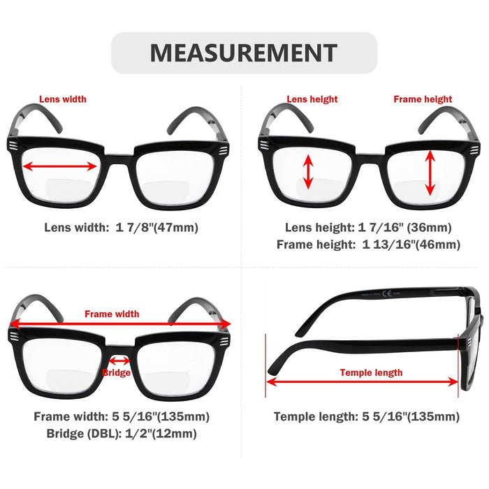 Eyekeeper - 4 Pack Stylish Rectangle Bifocal Reading Glasses Br2109