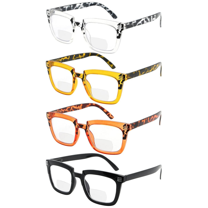 Eyekeeper - 4 Pack Stylish Rectangle Bifocal Reading Glasses Br2109