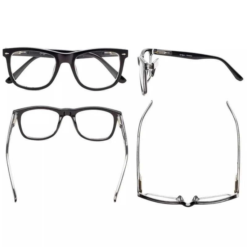 eyekeeper.com 4 Pack Square Large Lenses Reading Glasses Spring-Hinges Readers R080 Eyeglasses