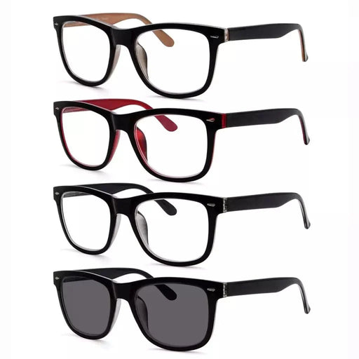 eyekeeper.com 4 Pack Square Large Lenses Reading Glasses Spring-Hinges Readers R080 Eyeglasses