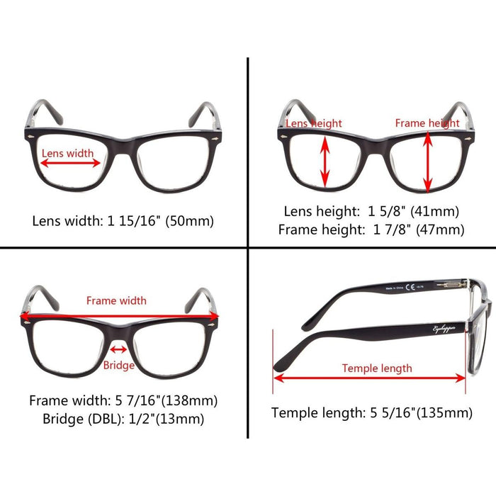 Eyekeeper - 4 Pack Square Stylish Reading Glasses R080