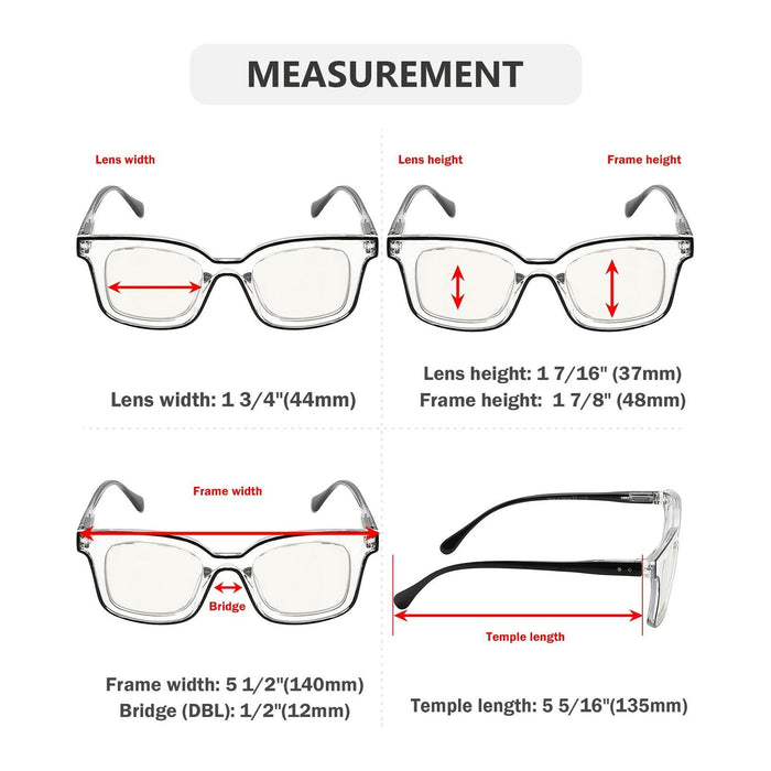 Eyekeeper - 4 Pack Square Progressive Multifocus Reading Glasses M2105