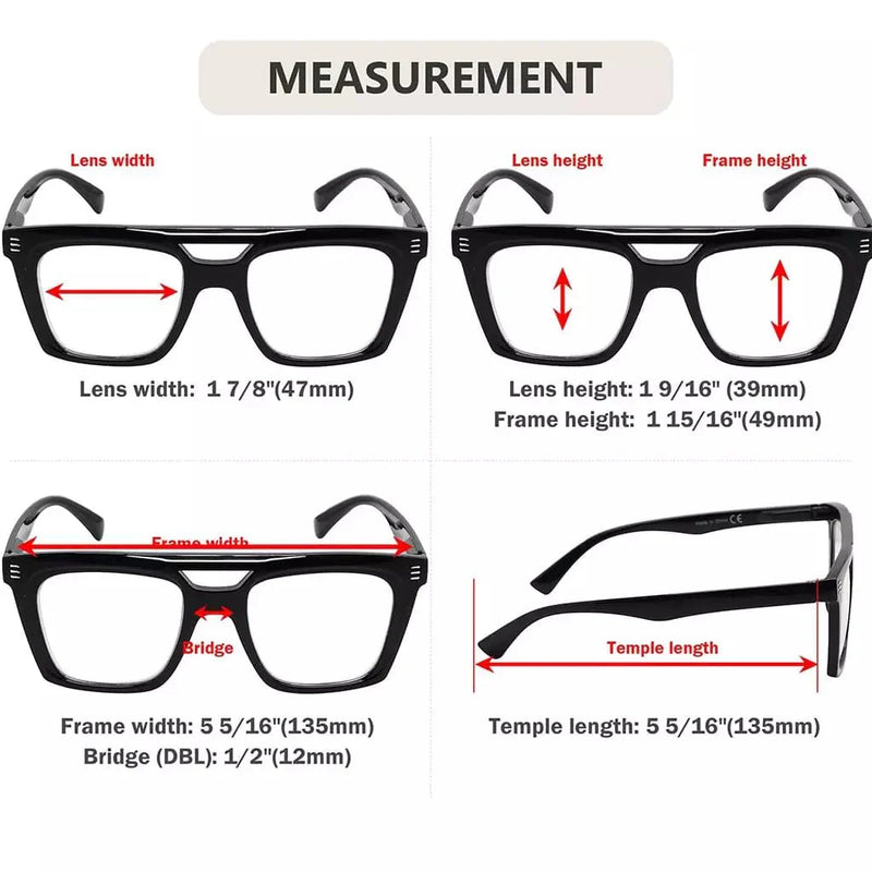 eyekeeper.com 4 Pack Square Reading Glasses Double Bridge Readers R2034 Eyeglasses