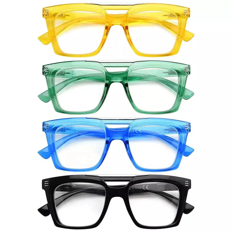 eyekeeper.com 4 Pack Square Reading Glasses Double Bridge Readers R2034 Eyeglasses