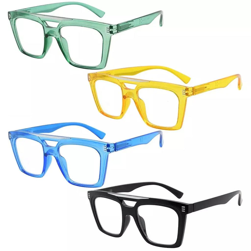 eyekeeper.com 4 Pack Square Reading Glasses Double Bridge Readers R2034 Eyeglasses