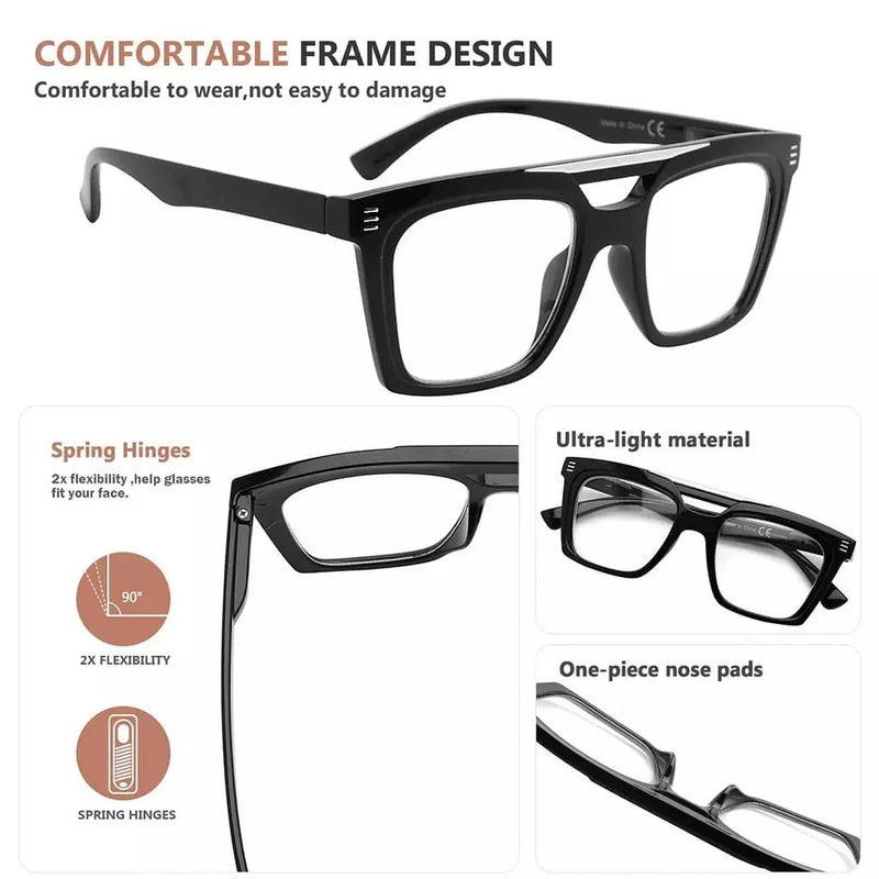 eyekeeper.com 4 Pack Square Reading Glasses Double Bridge Readers R2034 Eyeglasses