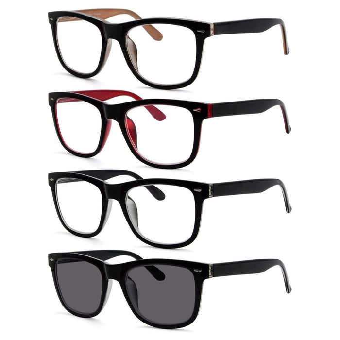 Eyekeeper - 4 Pack Square Stylish Reading Glasses R080