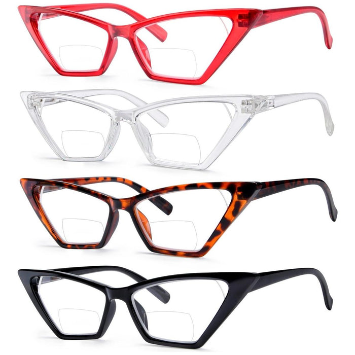 Eyekeeper - 4 Pack Stylish Cat-Eye Bifocal Reading Glasses Br2131