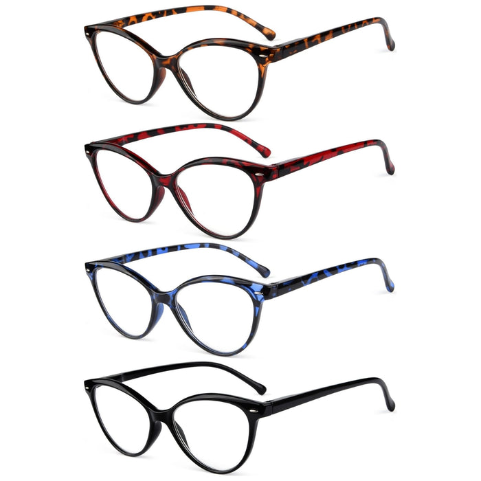 Eyekeeper - 4 Pack Stylish Reading Glasses Cat-Eye Readers R9112