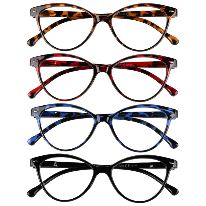 Eyekeeper - 4 Pack Stylish Reading Glasses Cat-Eye Readers R9112