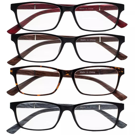 eyekeeper.com 4 Pack Stylish Reading Glasses with Wood-Look Arms RE19042 Eyeglasses