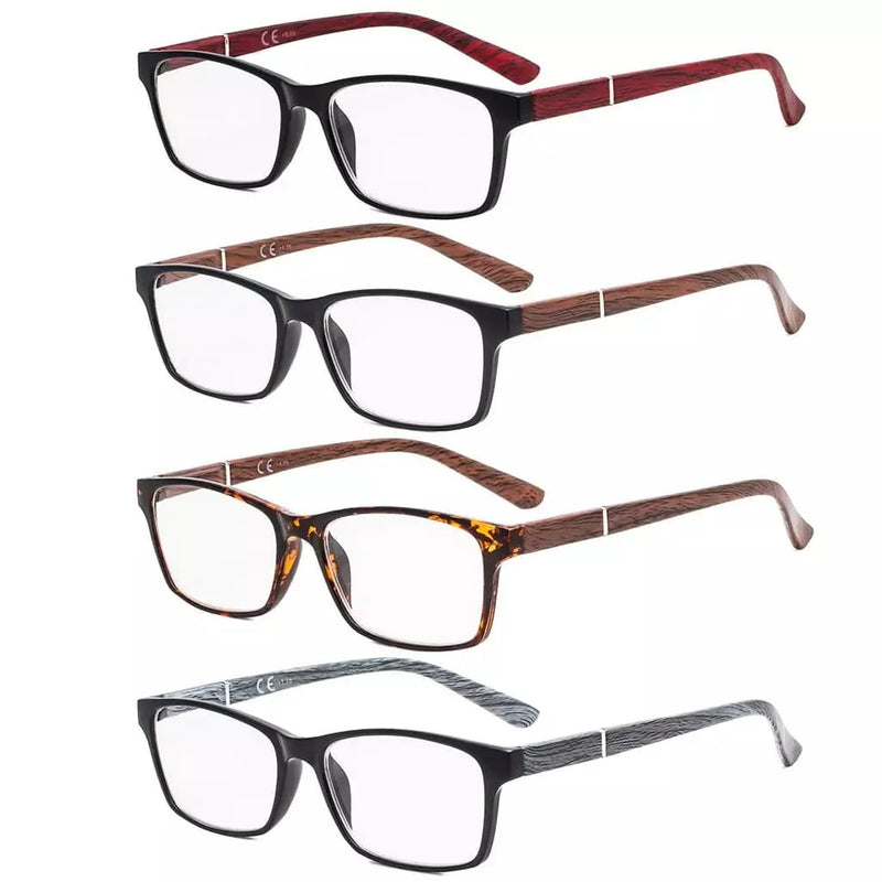 eyekeeper.com 4 Pack Stylish Reading Glasses with Wood-Look Arms RE19042 Eyeglasses