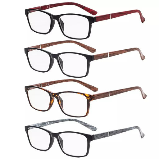 eyekeeper.com 4 Pack Stylish Reading Glasses with Wood-Look Arms RE19042 Eyeglasses