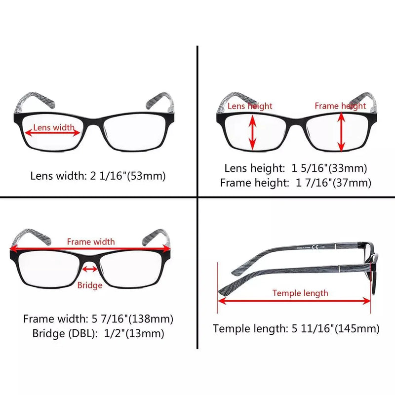 eyekeeper.com 4 Pack Stylish Reading Glasses with Wood-Look Arms RE19042 Eyeglasses
