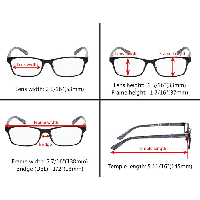 Eyekeeper - 4 Pack Stylish Reading Glasses With Wood-Look Arms Re19042