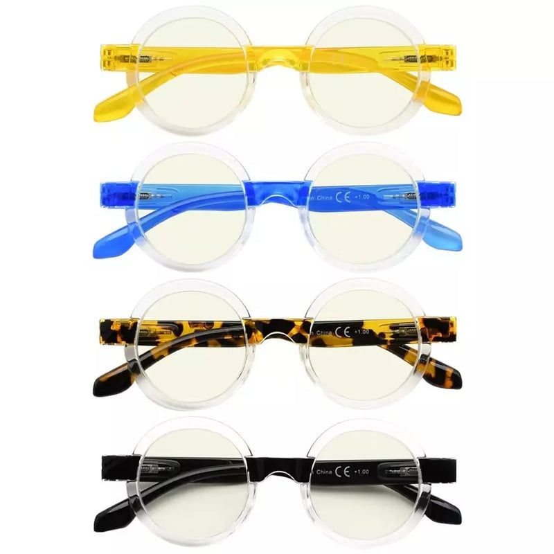 eyekeeper.com 4 Pack Stylish Round Blue Light Filter Readers UVR2007T Eyeglasses