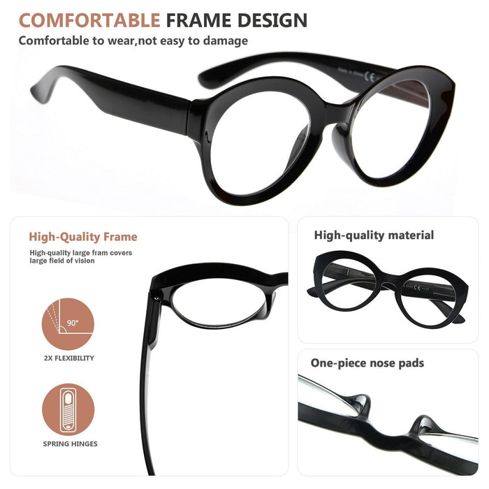 Eyekeeper - 4 Pack Thicker Frame Round Reading Glasses R2004