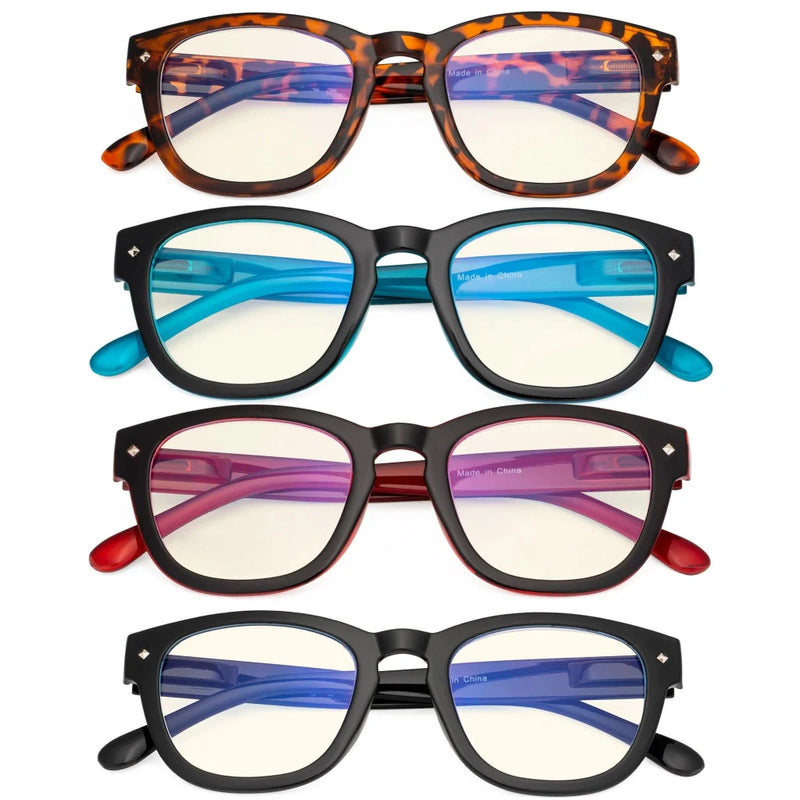 eyekeeper.com 4 Pack Stylish Square Blue Light Filter Readers UVR089 Eyeglasses