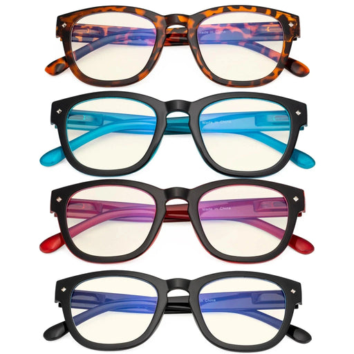 eyekeeper.com 4 Pack Stylish Square Blue Light Filter Readers UVR089 Eyeglasses