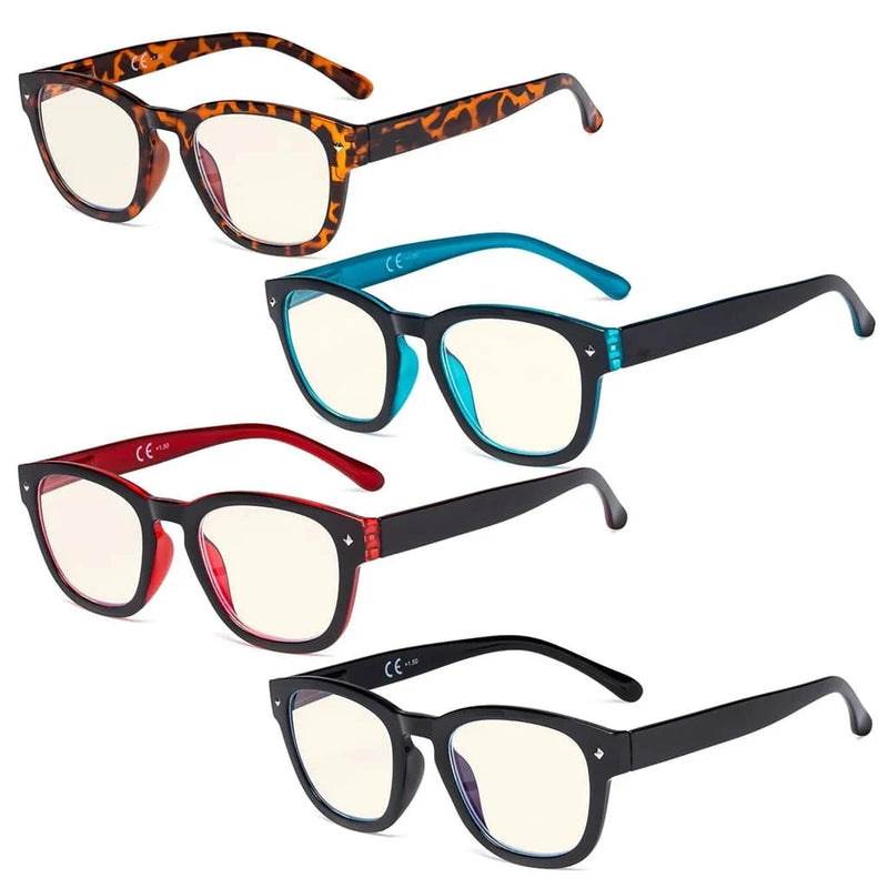 eyekeeper.com 4 Pack Stylish Square Blue Light Filter Readers UVR089 Eyeglasses