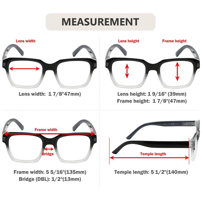 Eyekeeper - 4 Pack Stylish Square Reading Glasses R2024