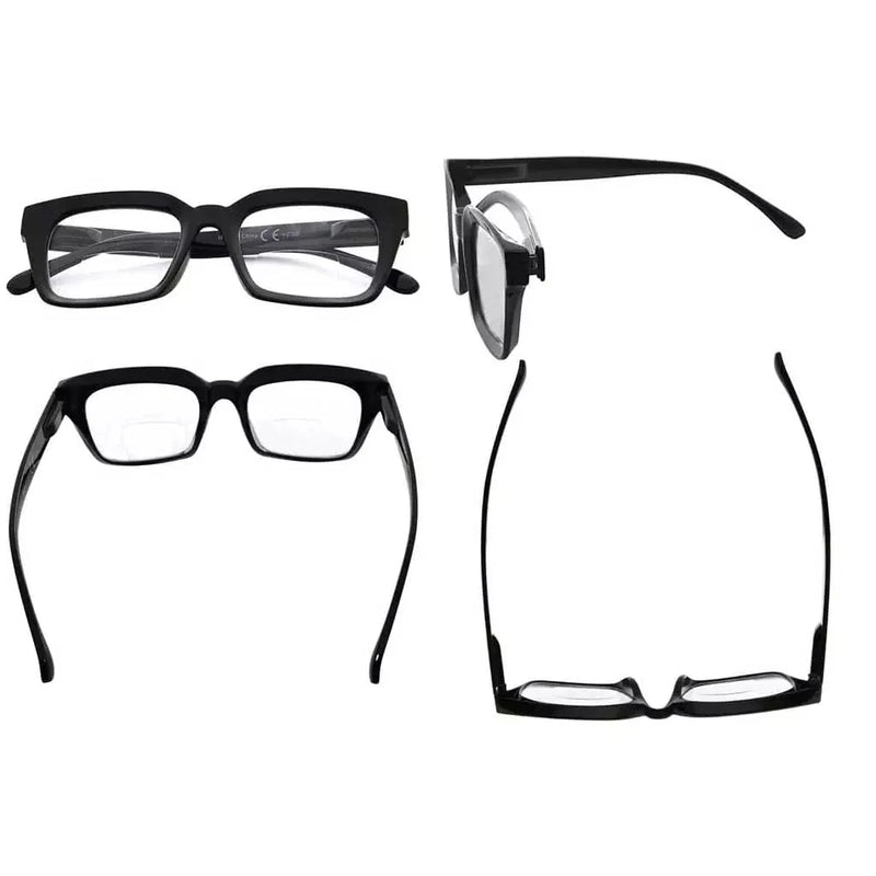 eyekeeper.com 4 Pack Thicker Frame Bifocal Reading Glasses Square Readers BR9106 Eyeglasses