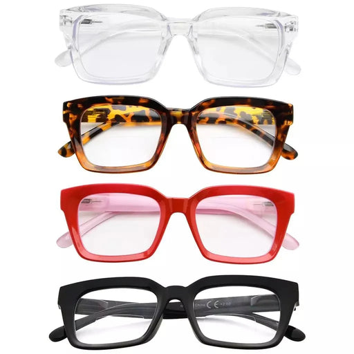 eyekeeper.com 4 Pack Thicker Frame Bifocal Reading Glasses Square Readers BR9106 Eyeglasses