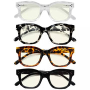 eyekeeper.com 4 Pack Thicker Frame Square Blue Light Filter Readers UVR2002 Eyeglasses
