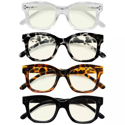 eyekeeper.com 4 Pack Thicker Frame Square Blue Light Filter Readers UVR2002 Eyeglasses